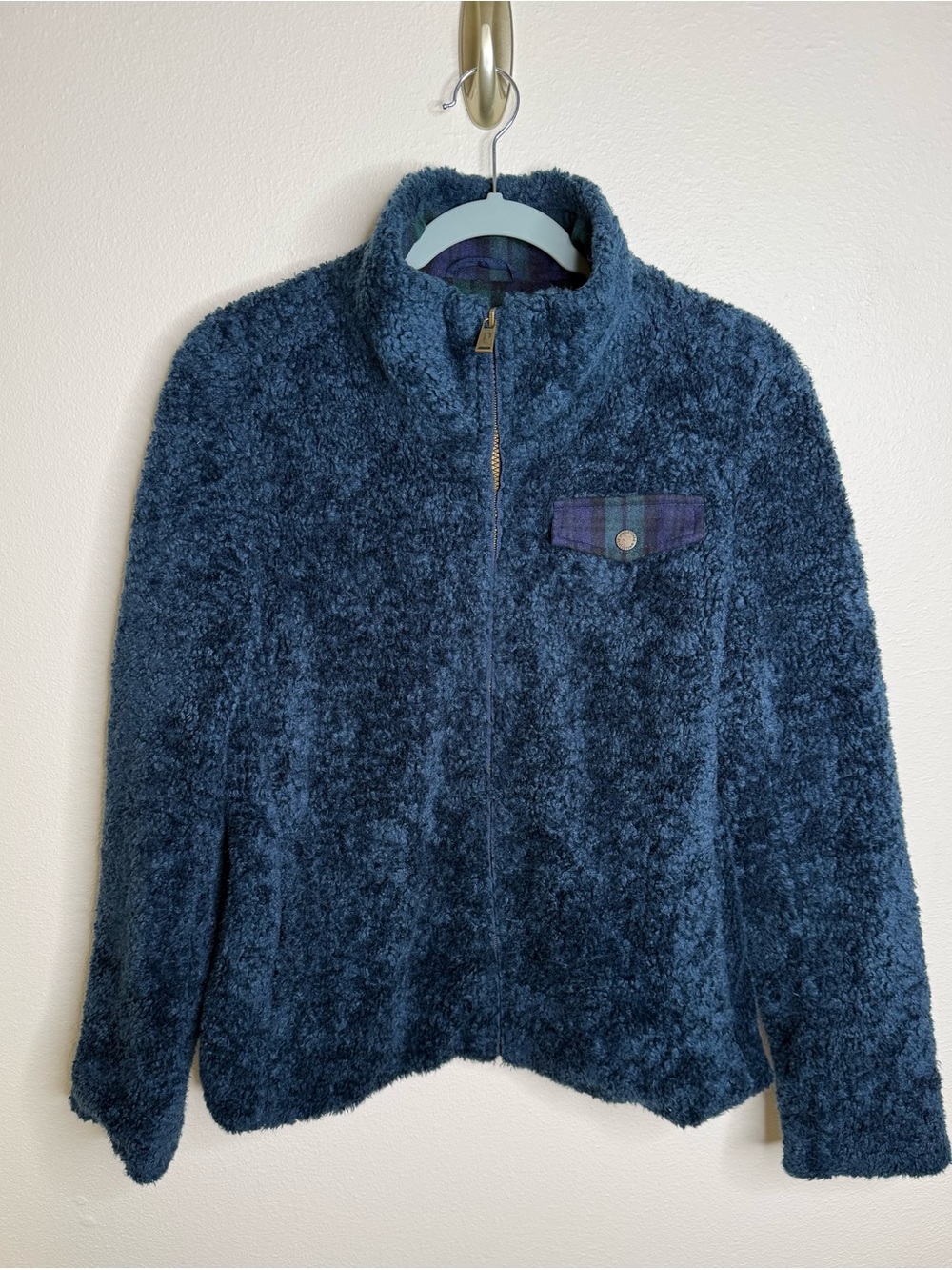 Pendleton Women’s M Blue Sherpa Fleece Jacket Wool Plaid Lined Full Zip